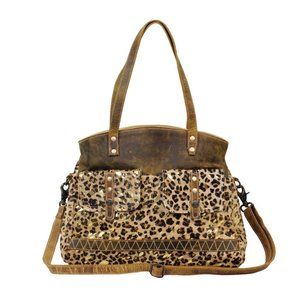 Leopard Leather Handbag-Hair On Leather & Canvas Myra Bag Shoulder Bag